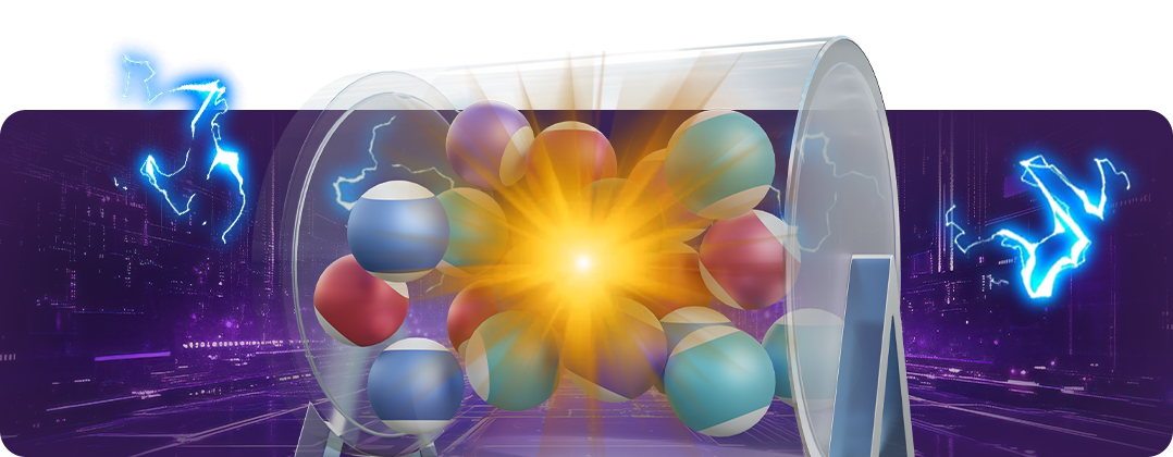 Lottery banner with winning numbers.